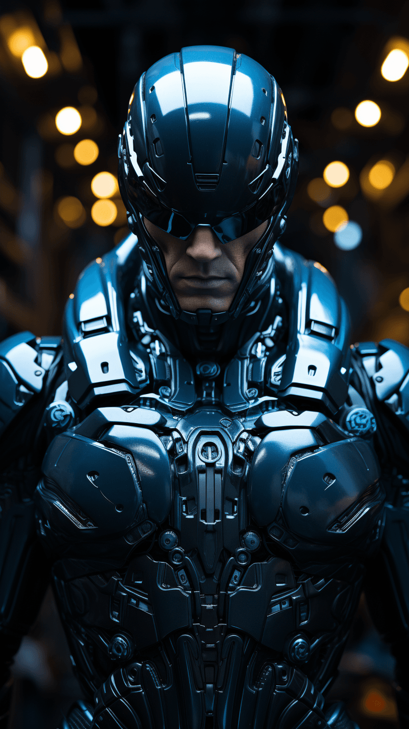 AI generated: futuristic warrior in full military attire, full body hologram inside a flat screen, space ship inte...