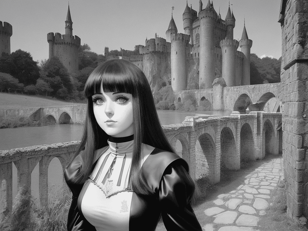 AI generated: foto de gran calidad de una chica gotica anime en estilo retro vintage anime, al estilo de berserk, ...