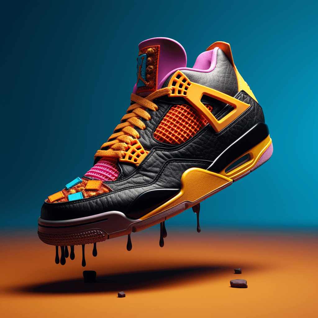 AI generated: **sneakers in the style of Nike jordan 4 made of dried fruit, futuristic solarpunk, high detail, bri...