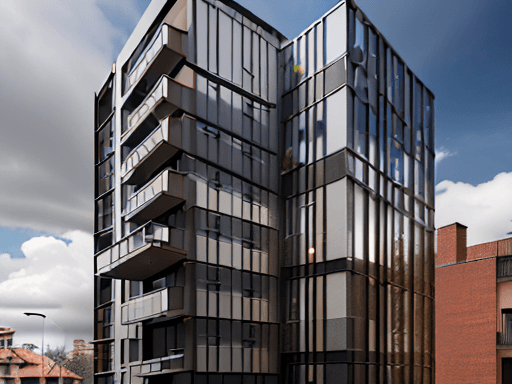 AI generated: High resolution photography of an architectural project of a residential building with 5 floors with...