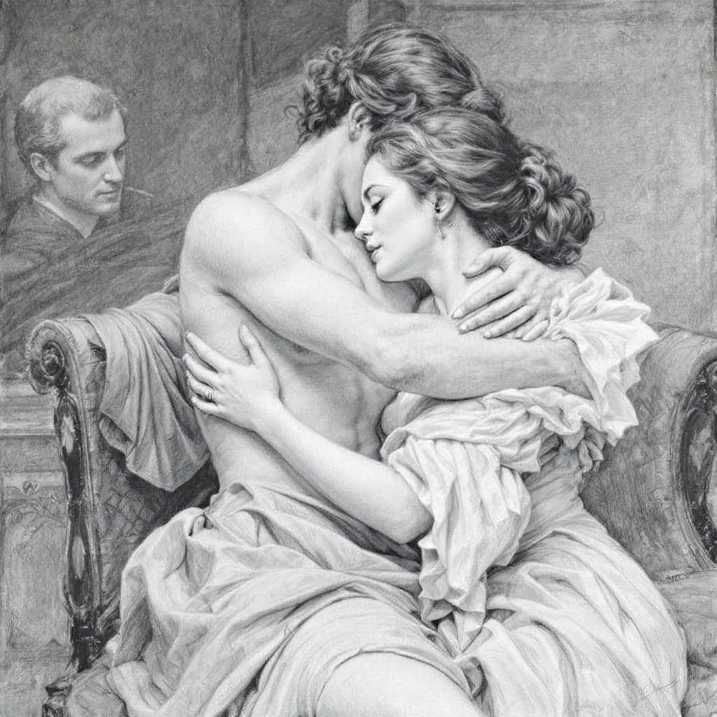 AI generated: #mjbest_silverpoint

Silverpoint painting of Romeu and Julieta opera singer embracing in the style o...