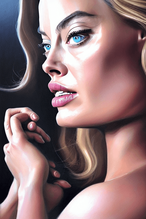 AI generated: full body, a portrait of Margot Robbie as Angelina Jolie by artgerm and greg rutkowski, digital pain...