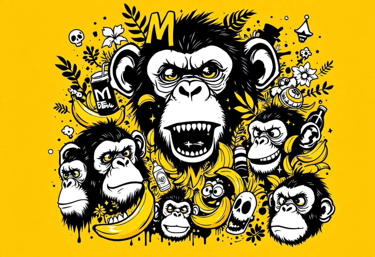 AI generated: An intricate and mainly black and white, and yellow and dark green, (two contrasting, extra colors f...