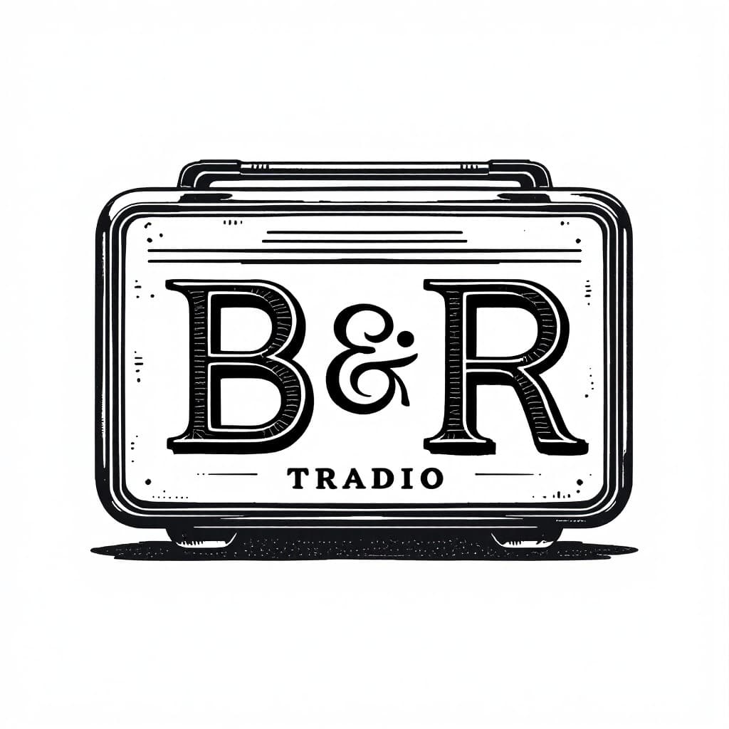 AI generated: logo simple black and grey style an old tube radio slightly cartoonish with the letters B and R clas...