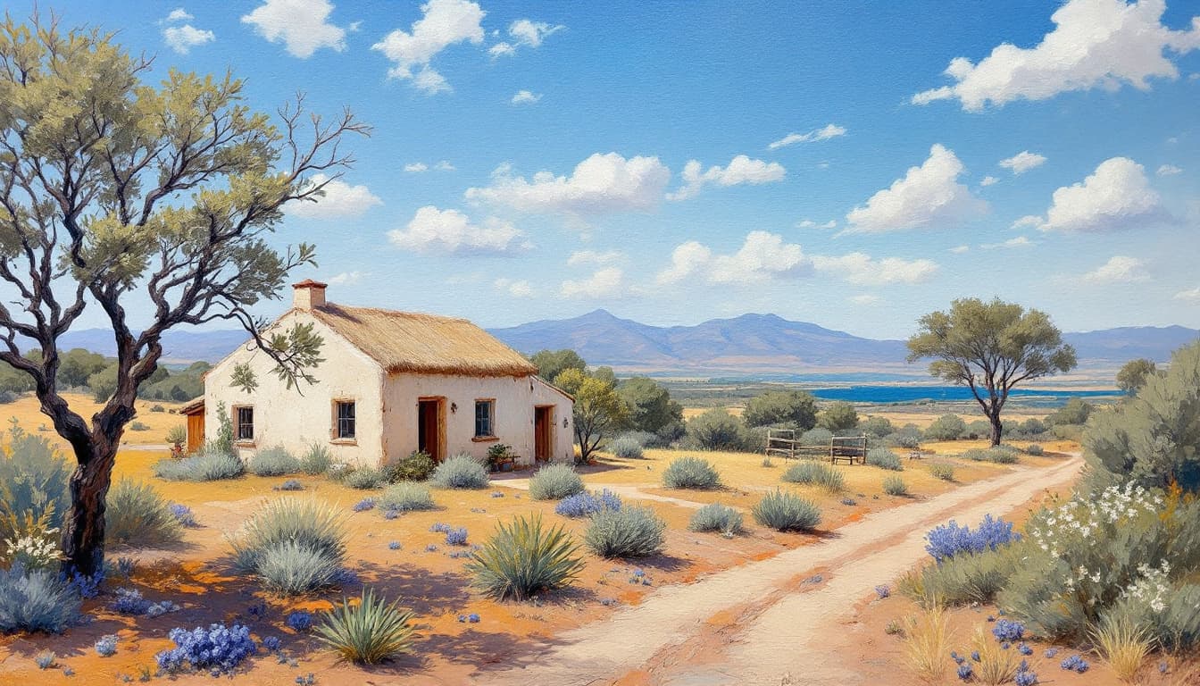 AI generated: oil painting impressionalist style a home in Graaff-Reinet South Africa
