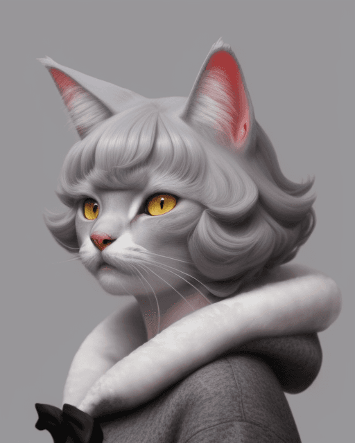 AI generated: Créame una imagen de un gato apuesto gris, con orejas paradas y extravagante abrigo de lana.