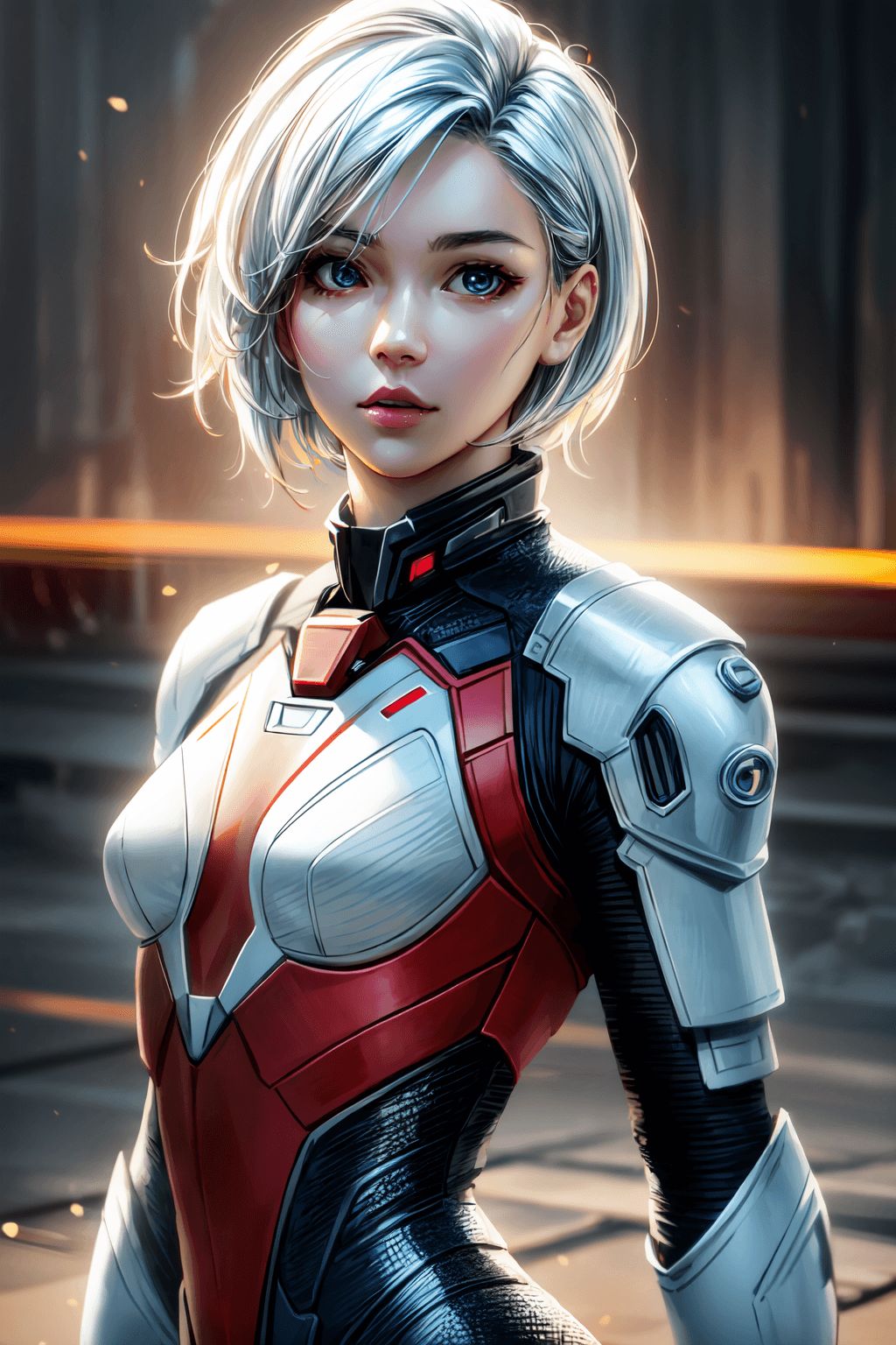 AI generated: (1girl, full body), action scene, dynamic pose, Beautiful Korean woman, kpop idol, wearing Mass Effe...