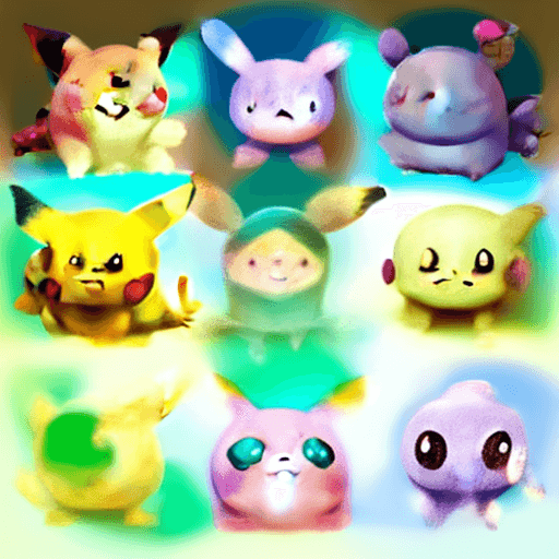 AI generated: A pokémon portrait, including pikachu, squirter, charmander, snorlax, polywhirl, eevee, and slowpoke...