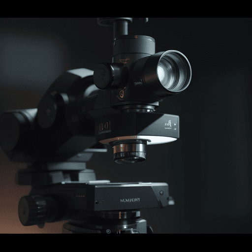 AI generated: realistic microscope view kn composition cellular level turning to mechs, tech, ui, brown, shot on a...