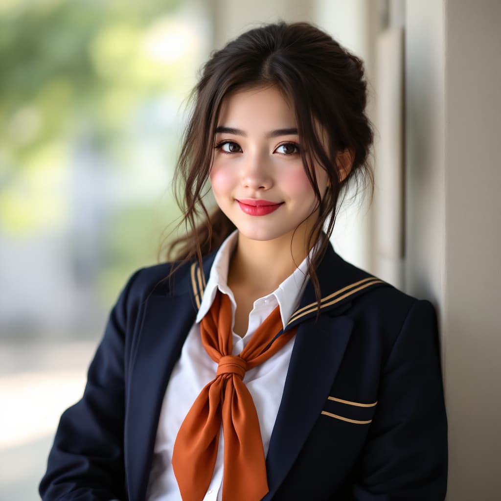 AI generated:  female,18years in school uniform, very fit body,