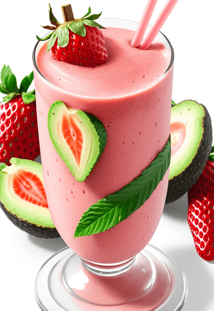 AI generated: a strawberry smoothie with avocado, large 8k quality image, super realistic, white background with s...
