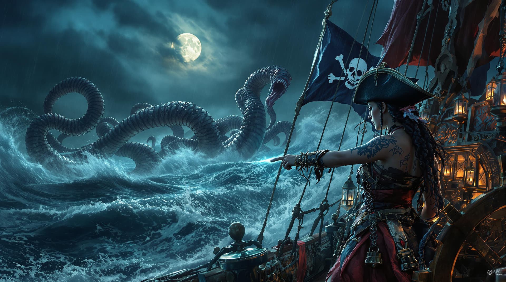 AI generated: The tempest raged, and the sea churned like an angry beast. Amidst the chaos, a commanding figure st...