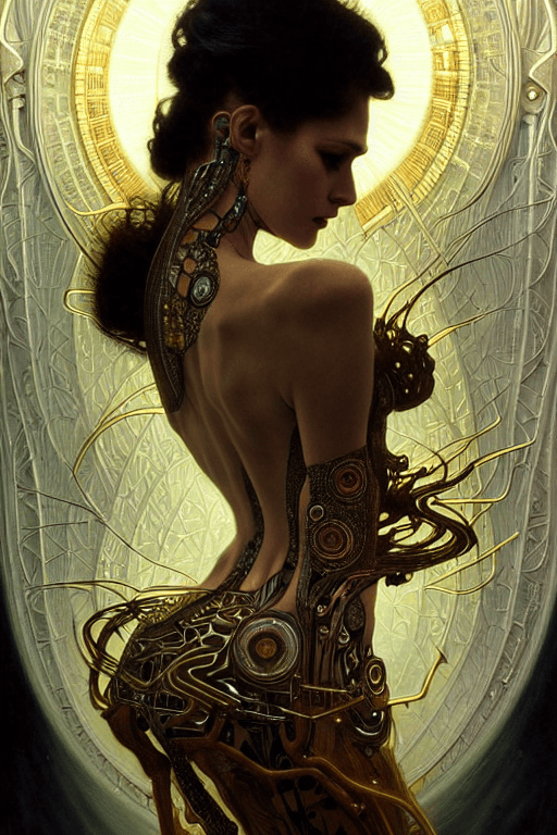 AI generated: extremely psychedelic beautiful cyborg queen of lsd infected by night. intricate, elegant, highly de...