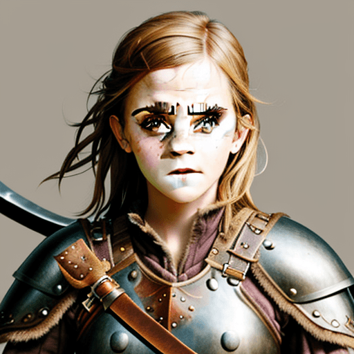 AI generated: Emma Watson face, viking Warrior girl, leather Armor 