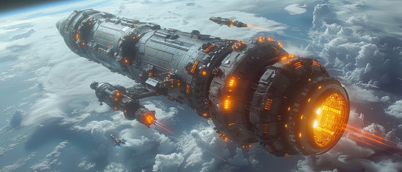 AI generated: a biological alien spaceship hovering over the earth | It is disgorging small figther craft | hyperr...
