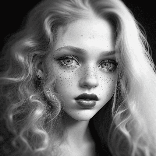AI generated: black and white, grunge style photograph of ginger female instagram model close up, beautiful, long ...