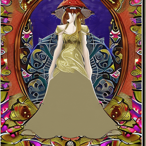 AI generated: (masterpiece best quality) aminita muscaria mushroom goddess inspired by Alphonse Mucha, wearing a l...