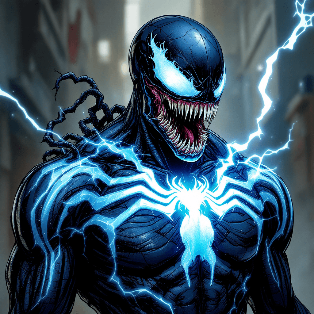 AI generated: Venom's symbiote inhabited A from Marvel's chest