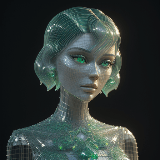 AI generated: a close up of a woman (made from a many cristal fragmrnts:1. 2), (crystal cubism:1. 2), with green e...