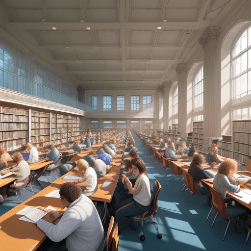 AI generated: 
A hyper-realistic and panoramic image that portrays a diverse group of people studying at colleges,...