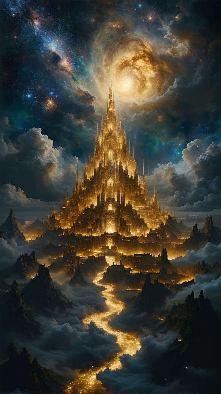 AI generated: An 8K image with maximum quality and enhanced, surreal detail, depicting a large golden city in the ...