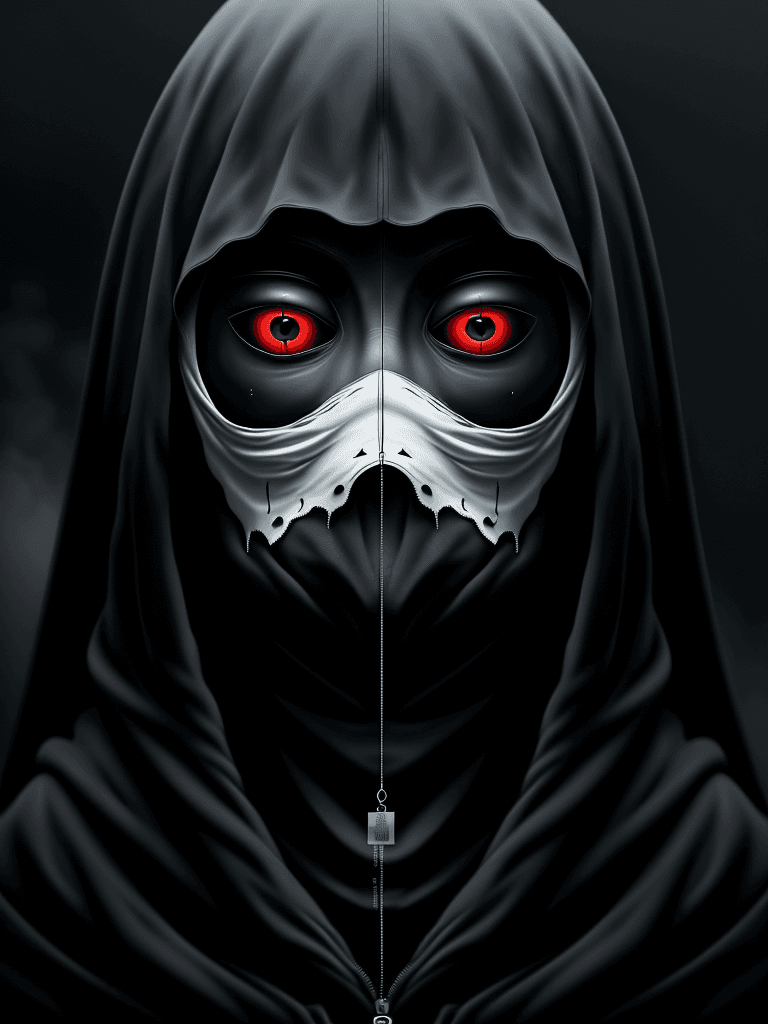 AI generated: digital wallpaper portrait of an anonymous, no face, gloomy background, horror, brutal, majestic, ci...