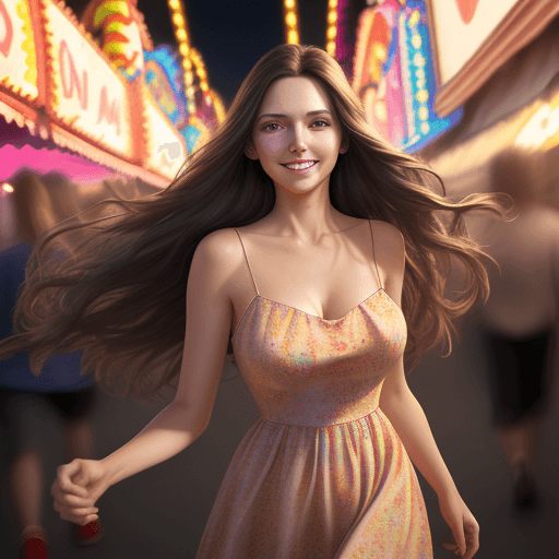AI generated: HDR photo of woman, long brunette hair blowing in the light wind, smiling at the viewer, light makeu...