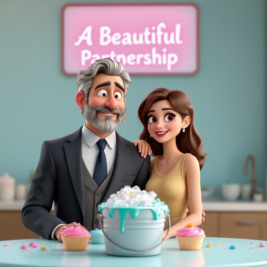 AI generated: A WELL DRESSED MALE, IN HIS 40'S WITH SALT AND PEPPER COLORED HAIR, A BUCKET OF ICE SURROUNDED BY TH...