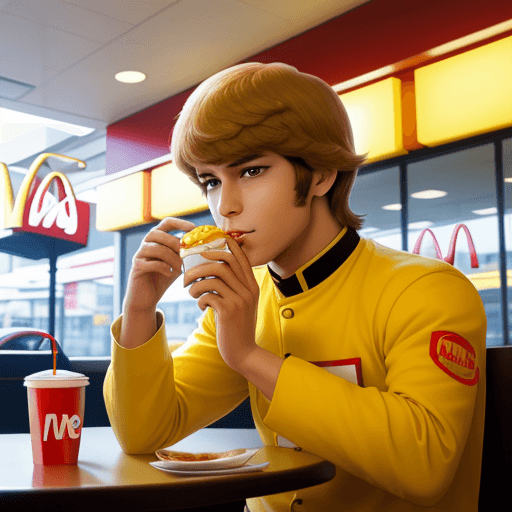 AI generated: Amuro Ray, Eating at Mcdonalds