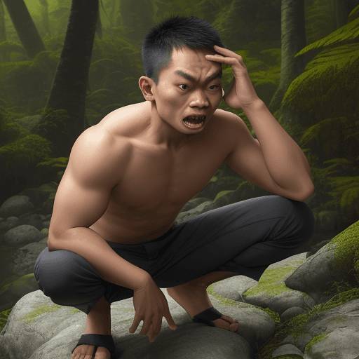 AI generated: an Indonesian guy, opened his mouth as wide as possible, until his teeth were visible, the guy put o...