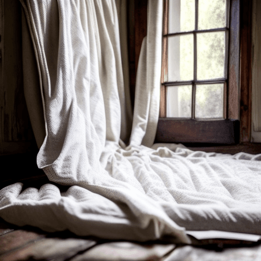 AI generated: dust sheets in an old 1800's house. style: cinematography