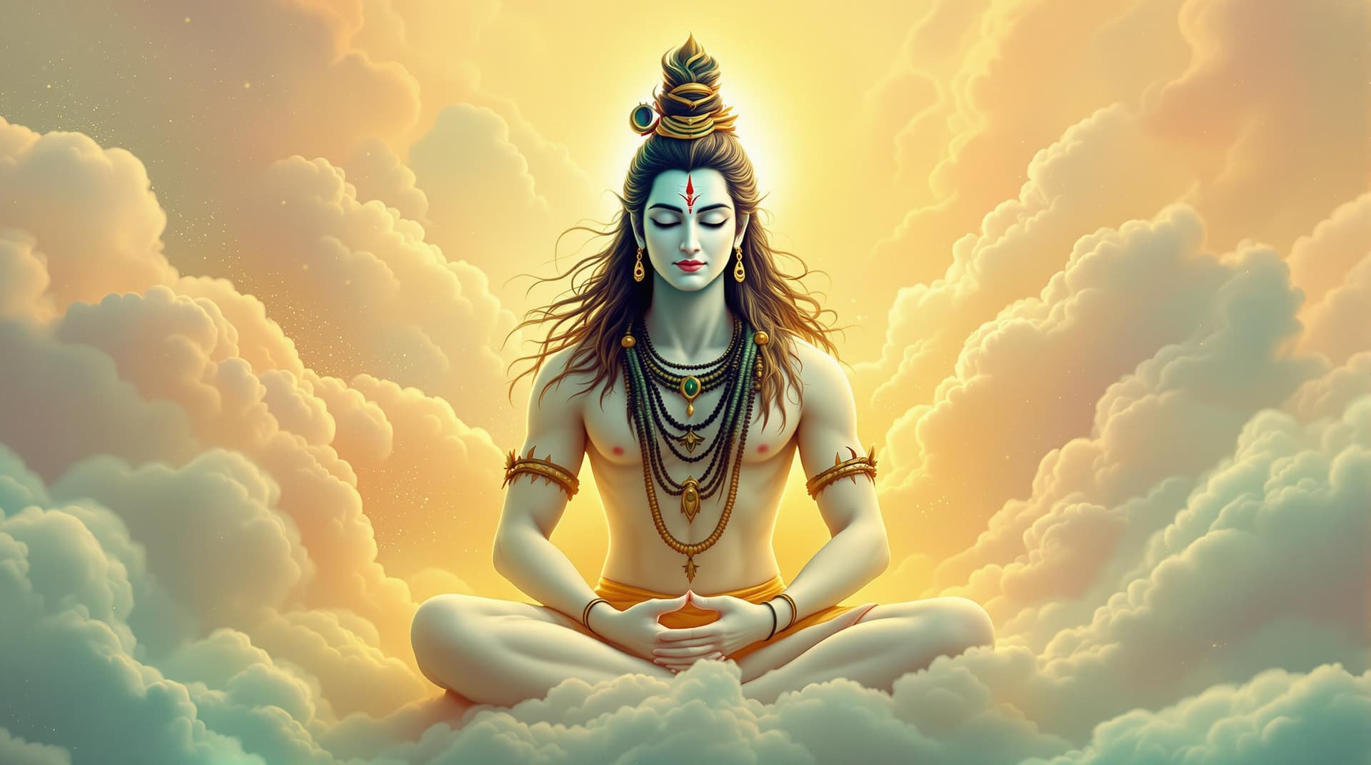 AI generated: "Generate a dreamlike image where Lord Shiva is surrounded by swirling pastel clouds, glowing softly...