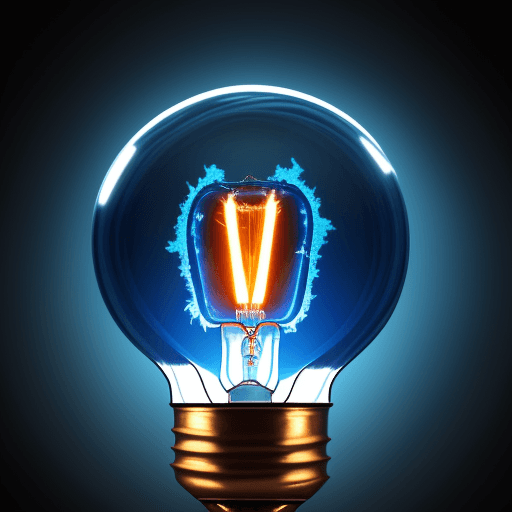 AI generated: a photo of android head inside a large incandescent blue light bulb,  blue flames inside the lamp