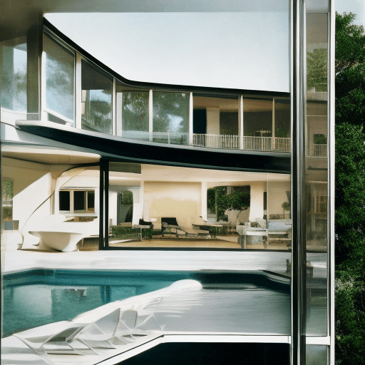 AI generated: Hyper realistic eye level exterior photo of a mid century modern style house overlooking the ocean, ...