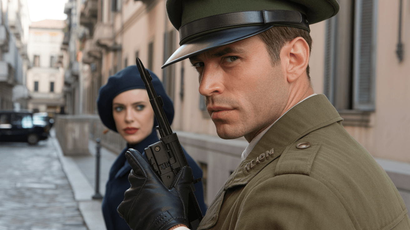 AI generated: A deadly game of cat and mouse with a soldier and a spy through the streets of milan. one false move...