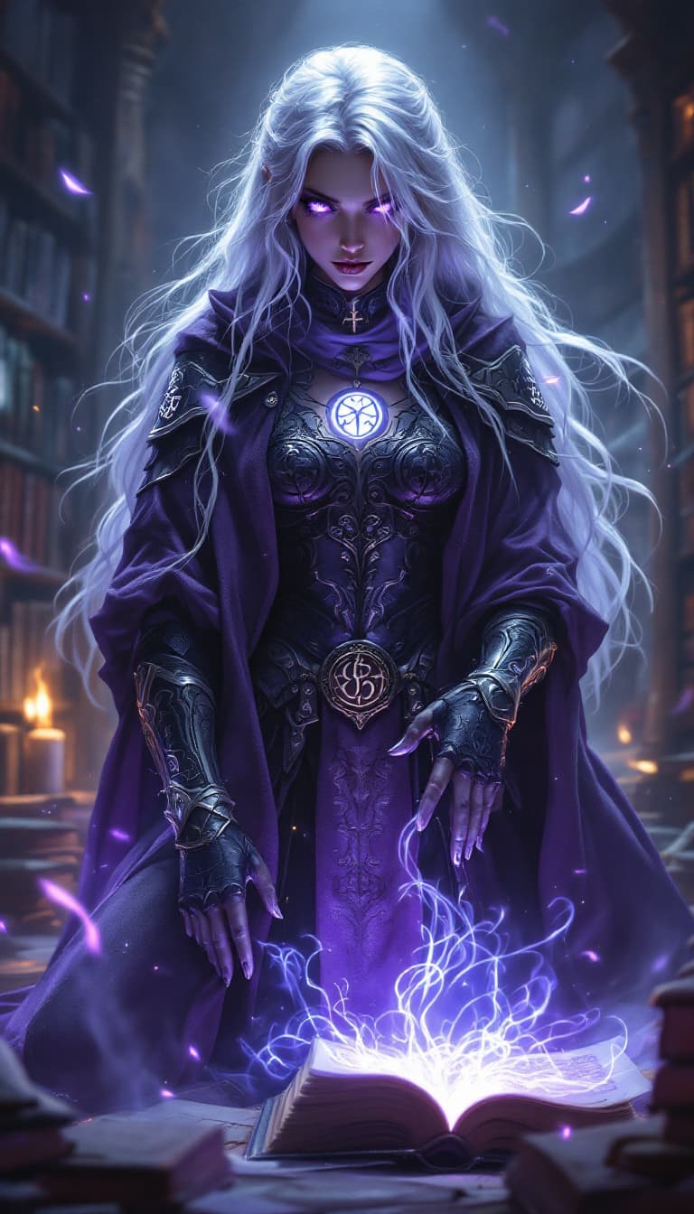 AI generated: A cinematic digital artwork featuring a powerful, female arcane mage in a poised yet exhausted, spel...