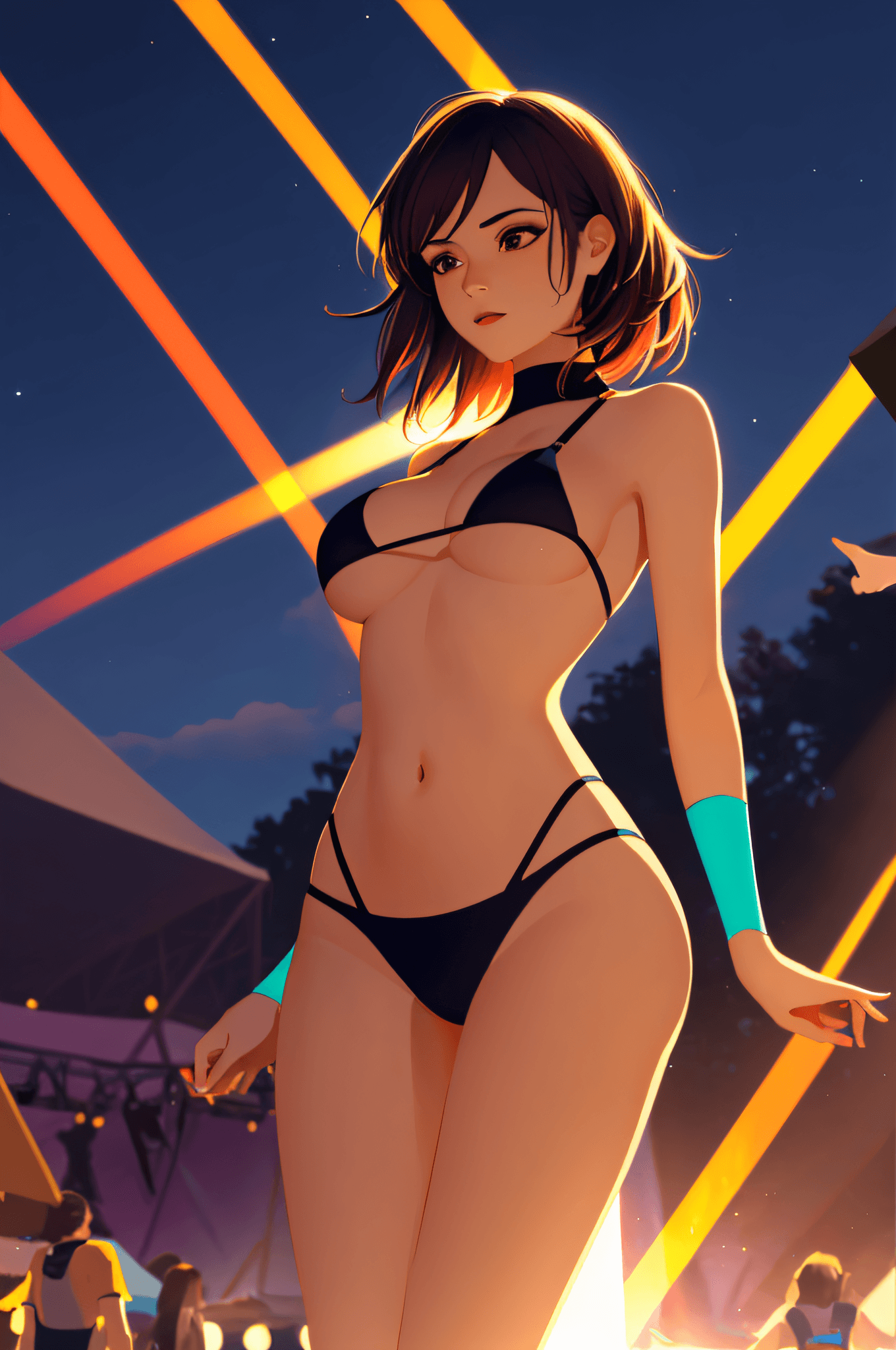 AI generated: favre, 1girl, rave festival, night, light rays, edc, rave, highres, lens flare, led, masterpiece, ci...