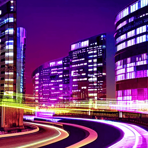 AI generated: a smart city with smartphones, purple and with people arounding