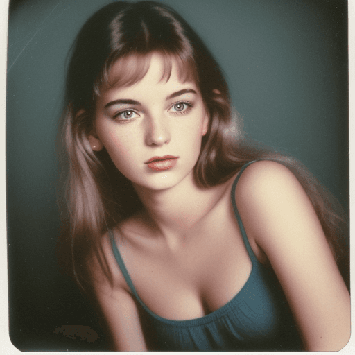 AI generated: Ultra realistic portrait of young beautiful nostalgic romantic woman polaroid photo 1980s