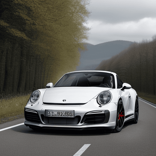 AI generated: zeichne mir einen 911er porsche, der über eine landstraße fährt. daneben steht ein baum mit einem Po...
