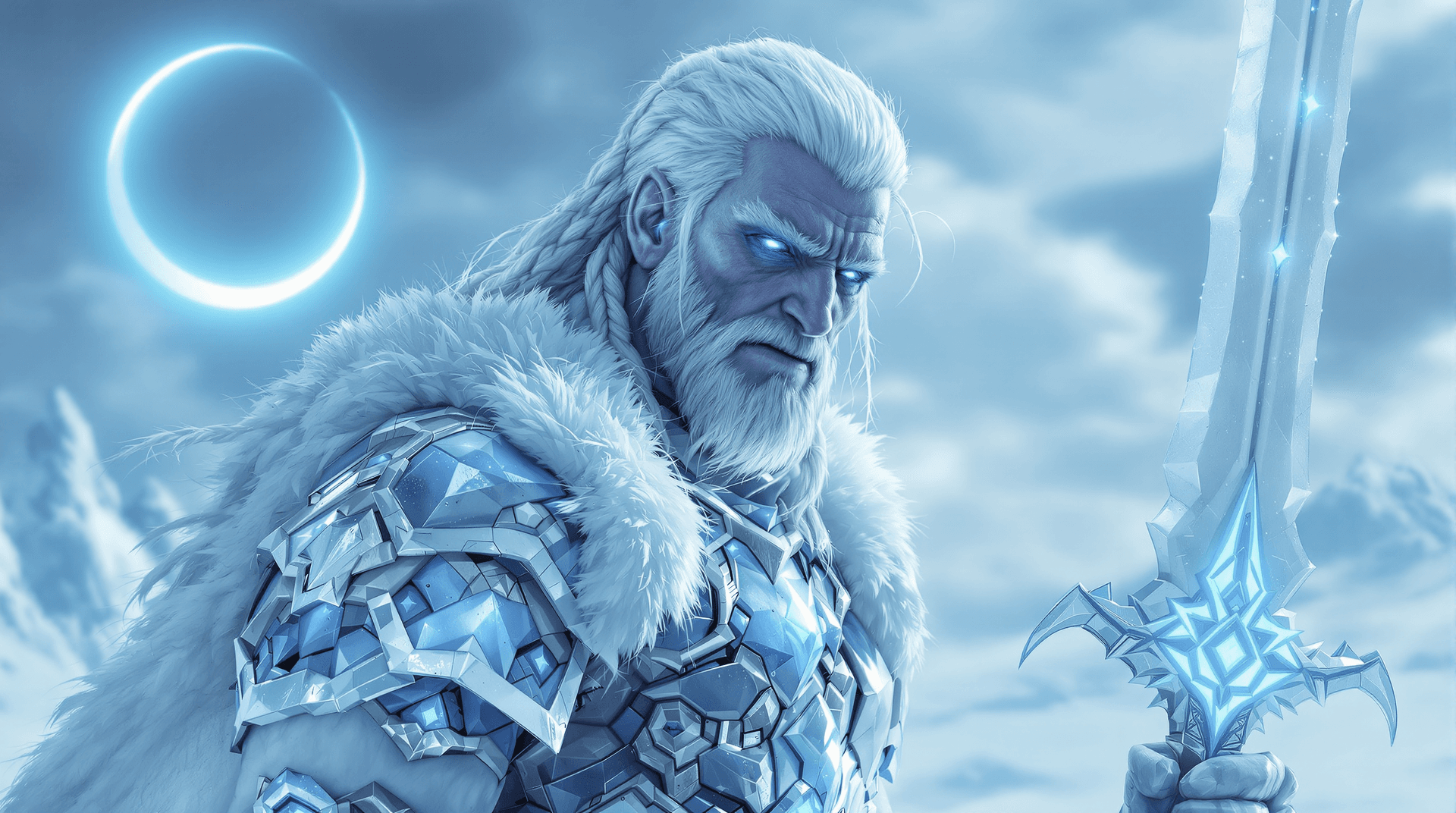 AI generated: A cinematic, ultra-realistic digital artwork featuring a old, beautiful, resilient male frost warrio...