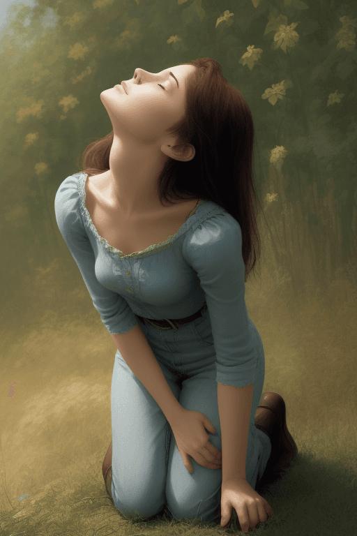 AI generated: a woman kneeling looking up
