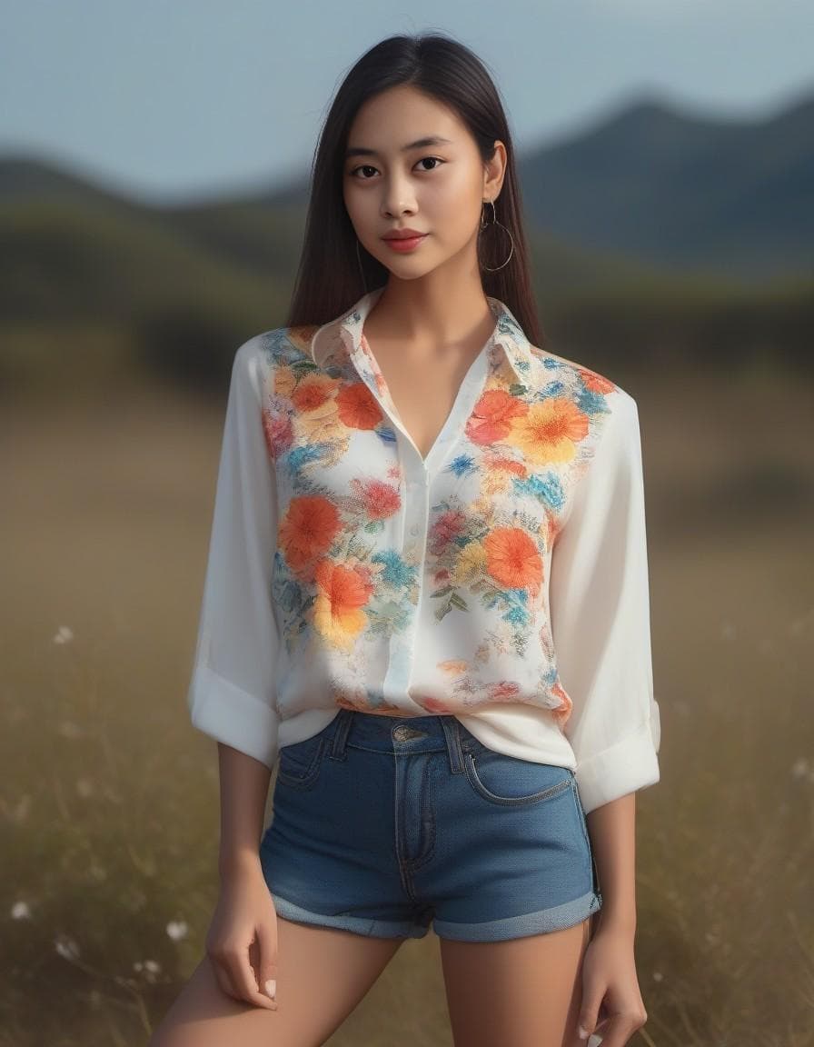 AI generated: black hair, a portrait of a young southeast asian beautiful girl with medium length black hair, posi...