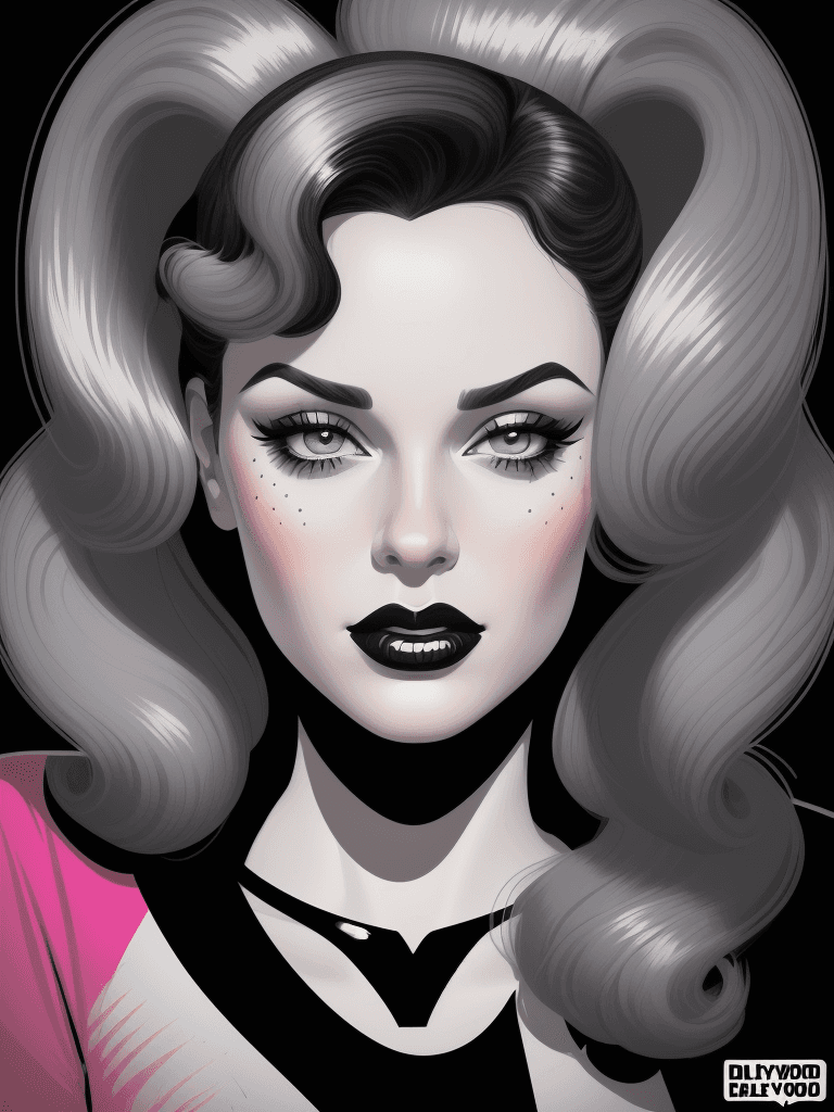 AI generated: a woman's face in pop art style illustration, in the style of glamorous hollywood portraits, dark gr...