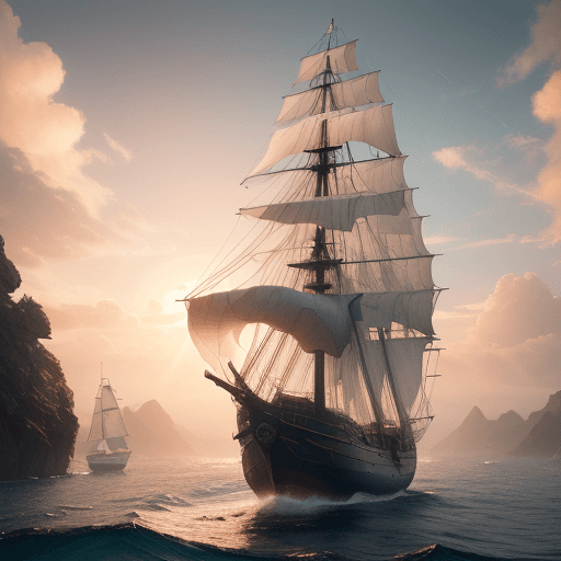 AI generated: Photo of a ultra realistic sailing ship, dramatic light, pale sunrise, cinematic lighting, battered,...