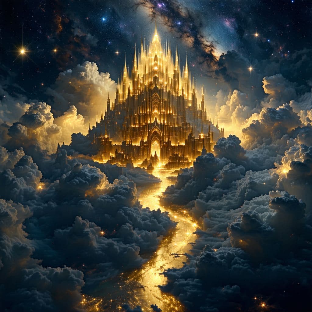 AI generated: An 8K image with maximum quality and enhanced, surreal detail, depicting a large golden city in the ...