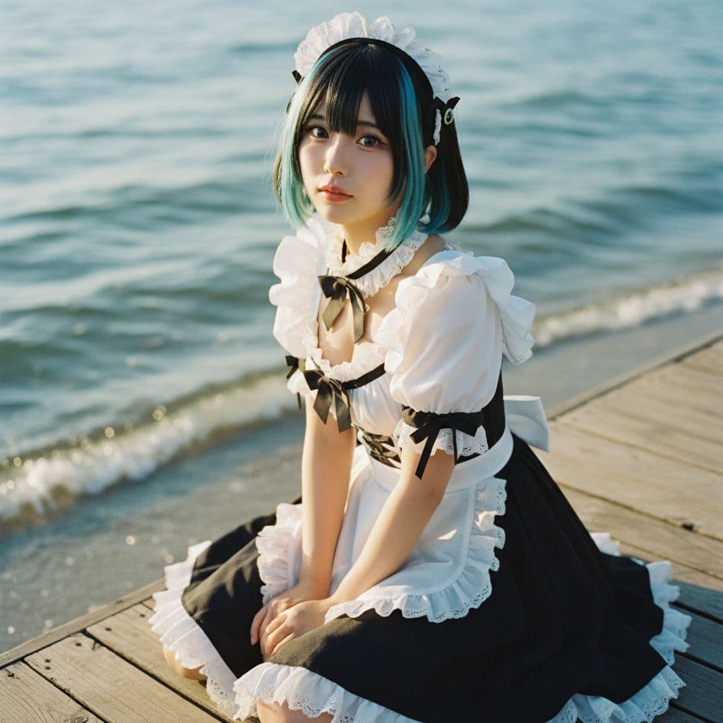 AI generated: Realistic. Eastman Kodak 5294 Photo. A captivating scene of a beautiful, Asian, young 19 year old gi...