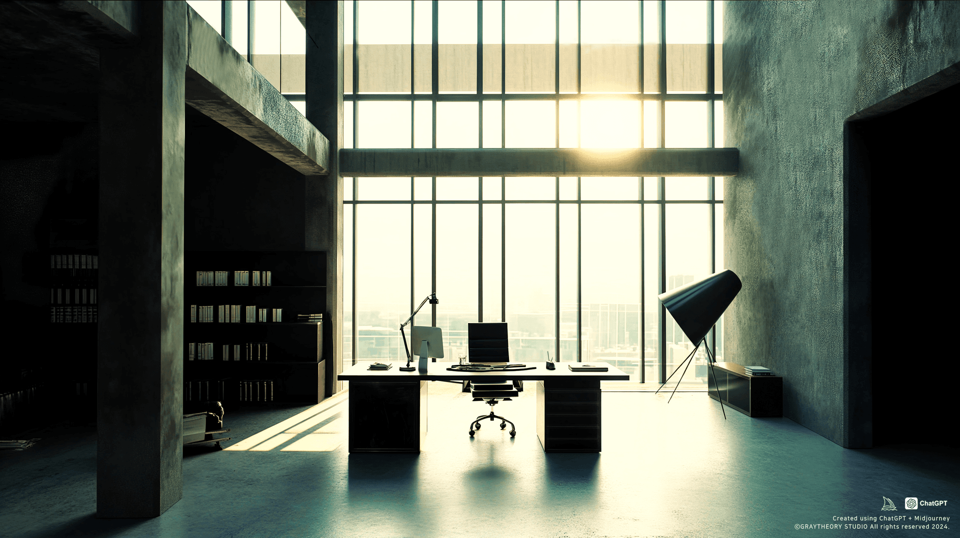 AI generated: cinematic, front view, canon EOS 5d, a sleek Bauhaus-inspired workspace, functional design and geome...