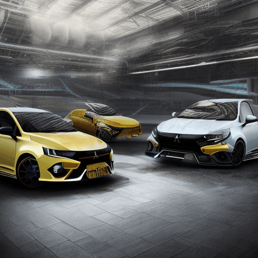 AI generated: Create a hyper-realistic HD image portraying a hatchback fusion of a Mitsubishi Lancer Evolution X a...