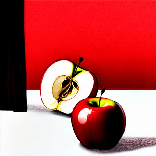AI generated: foreground: group of 2 red apples. 
background: white wall.
style: cartoon